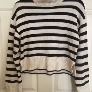 H&M Black and White Striped Turtleneck Sweater